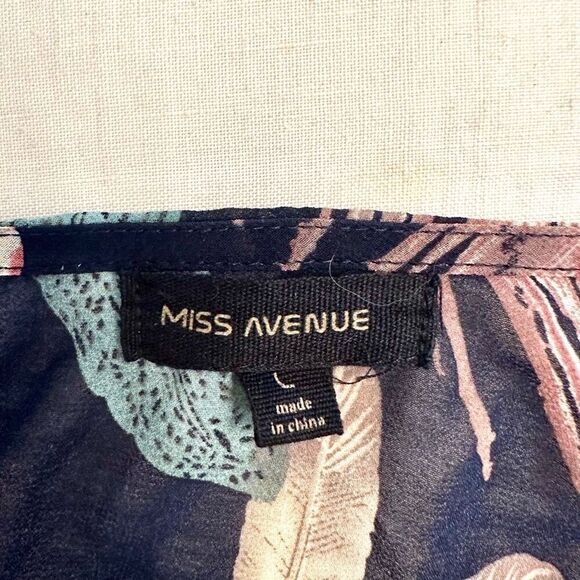 Miss Avenue Feather Print Tie Waist Long Sleeve Maxi Dress Multicolor Large - Picture 2 of 5